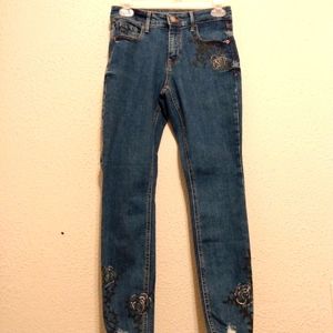 Old Navy Rockstar Super Skinny Ankle Distressed Stamped Floral Print Jeans sz 0